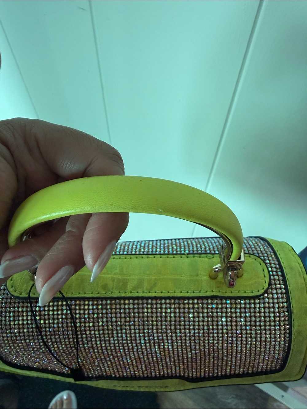 Steve Madden Neon Lime Crystal-Front Mini Top Handle Bag - Picture 10 of 10